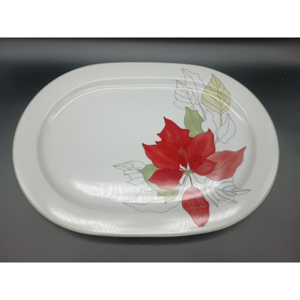 Block Spal Poinsettia Oval SERVING PLATTER Tray 15 3/4" Christmas Holiday